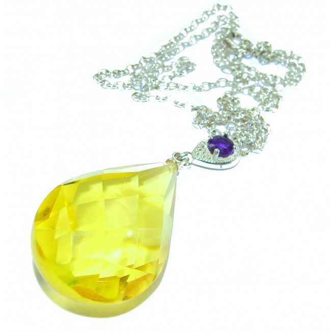 Dazzling 48.2 carat natural faceted Baltic Amber .925 Sterling Silver handcrafted necklace - photo 3