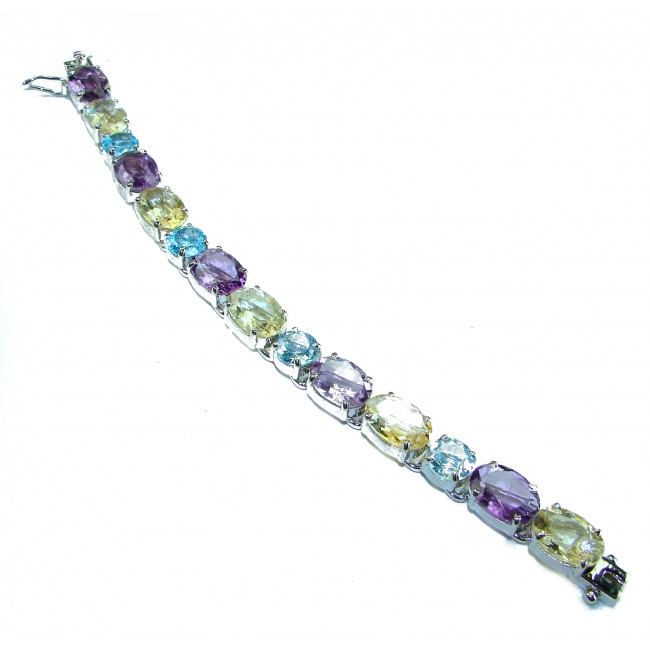 Allure - Natural 128.5 carat Multigems .925 Sterling Silver handcrafted Statement Bracelet