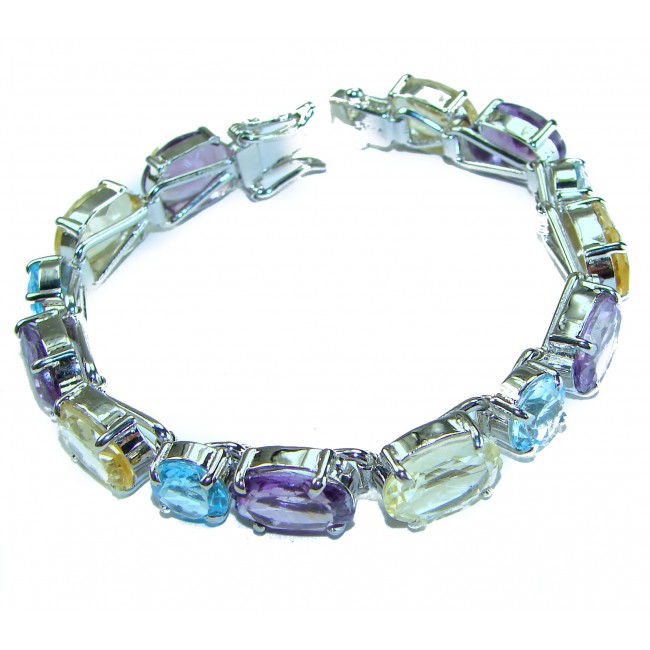 Allure - Natural 128.5 carat Multigems .925 Sterling Silver handcrafted Statement Bracelet