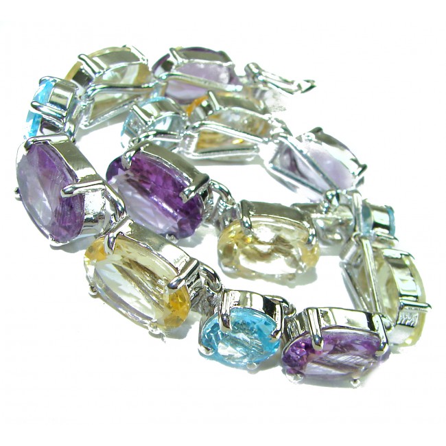 Allure - Natural 128.5 carat Multigems .925 Sterling Silver handcrafted Statement Bracelet