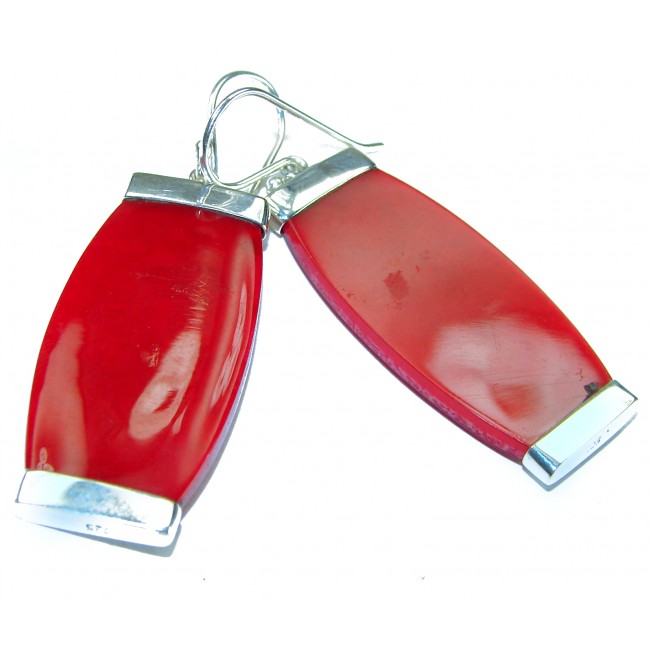 Large Genuine Red Fossilized Coral .925 Sterling Silver handmade earrings