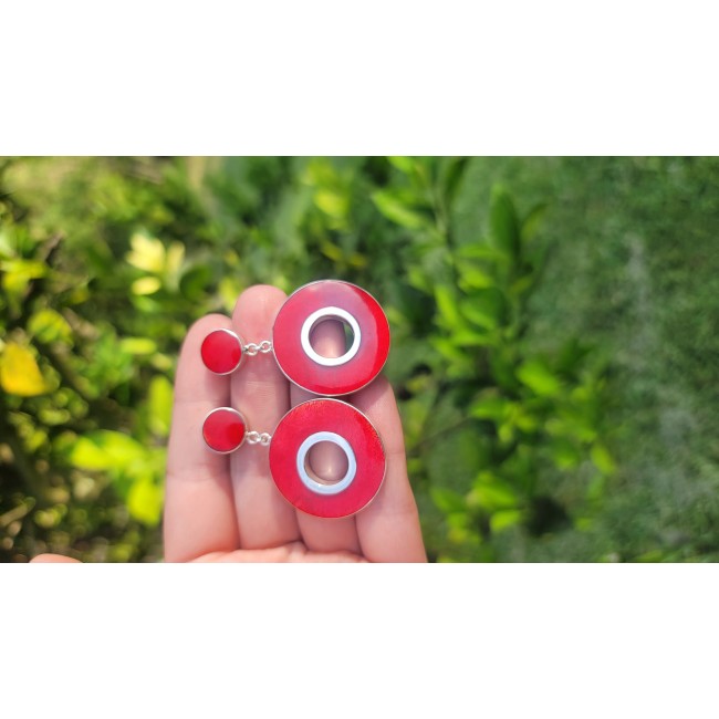 Large Genuine Red Fossilized Coral .925 Sterling Silver handmade earrings