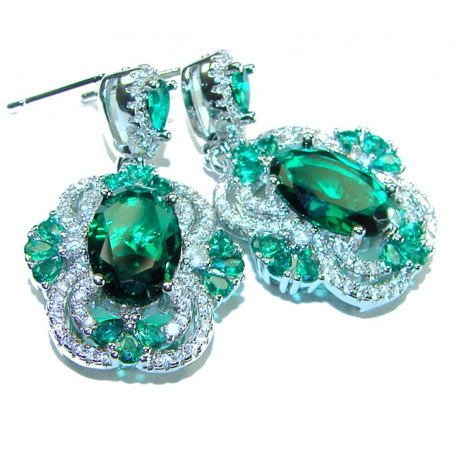 Very Unique 8.6 carat Chrome Diopside Rhodium over .925 Sterling Silver handcrafted earrings