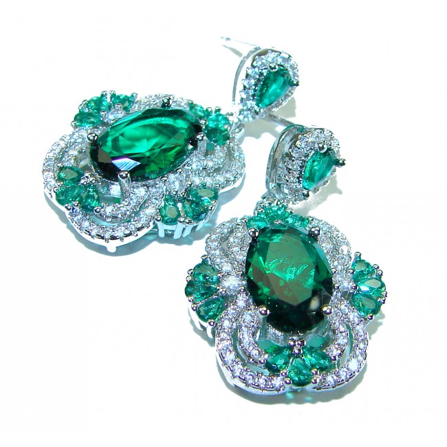 Very Unique 8.6 carat Chrome Diopside Rhodium over .925 Sterling Silver handcrafted earrings