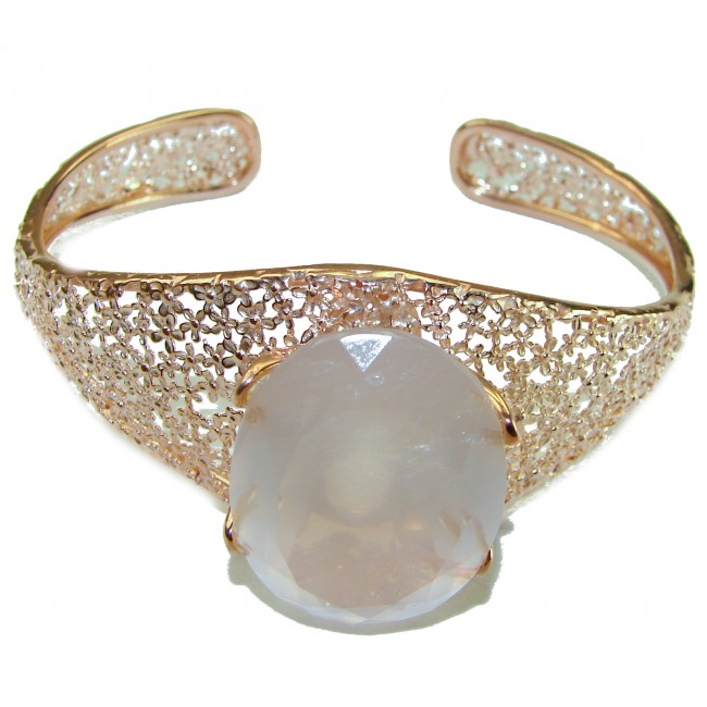 Vintage Beauty Genuine 38 carat Brazilian Rose Quartz Rose quartz 18K Gold over .925 Sterling Silver handcrafted Bracelet / Cuff - photo 3