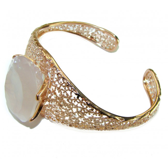 Vintage Beauty Genuine 38 carat Brazilian Rose Quartz Rose quartz 18K Gold over .925 Sterling Silver handcrafted Bracelet / Cuff - photo 1