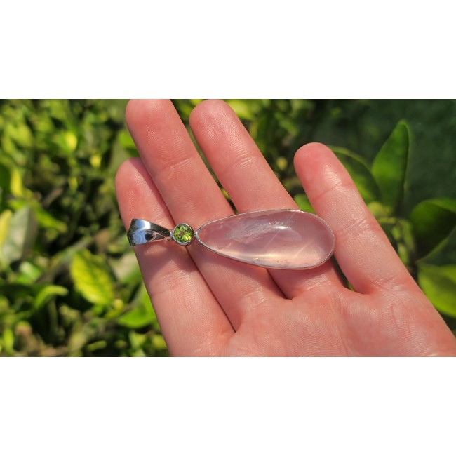 Brazilian Beauty best quality 32.5 carat Rose Quartz .925 Sterling Silver handmade Pendant - photo 1