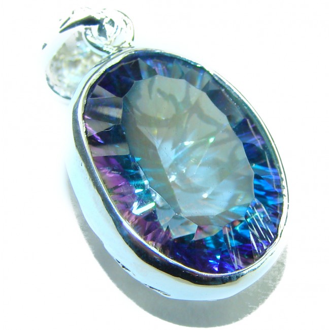 Spectacular 11.2 carat oval cut Mystic Topaz .925 Sterling Silver handcrafted Pendant - photo 3
