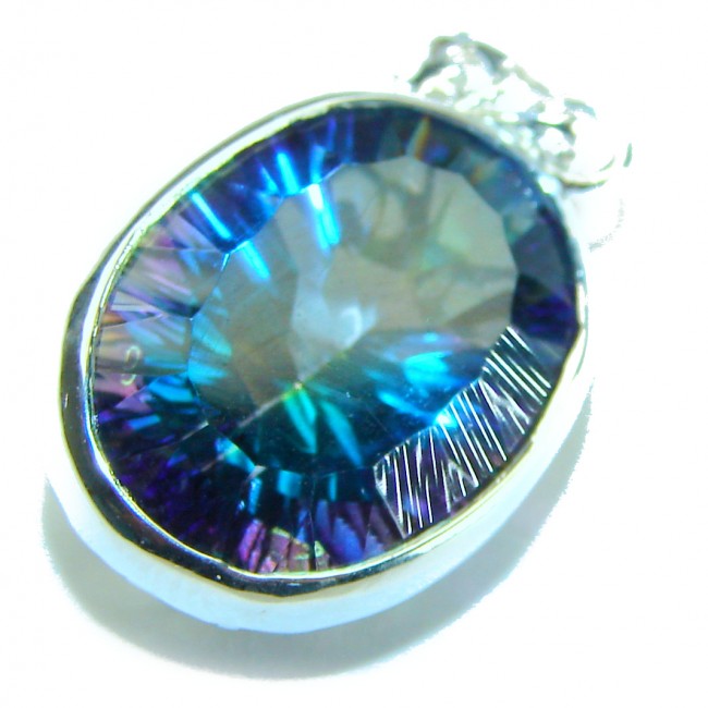 Spectacular 11.2 carat oval cut Mystic Topaz .925 Sterling Silver handcrafted Pendant - photo 2