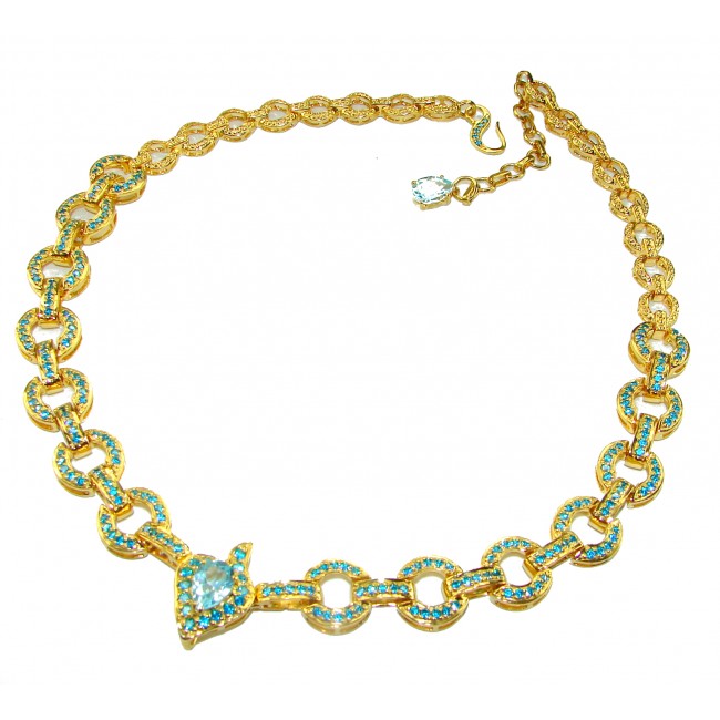 Seaside 185.5 carat Prasolite - Swiss Blue Topaz 18K Gold over .925 Sterling Silver handmade convertible necklace Statement necklace brooch pendant - photo 4