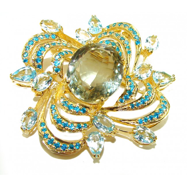 Seaside 185.5 carat Prasolite - Swiss Blue Topaz 18K Gold over .925 Sterling Silver handmade convertible necklace Statement necklace brooch pendant - photo 3