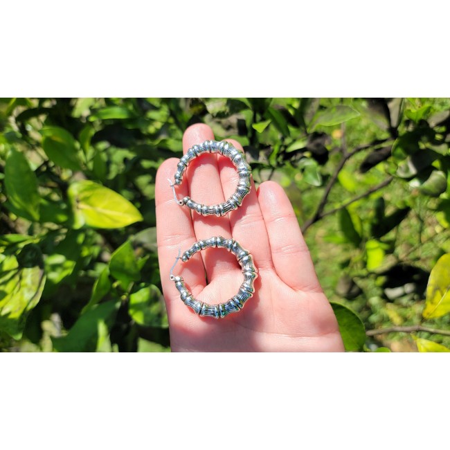 Huge - Bamboo Tree design .925 Sterling Silver handmade Bali made Earrings