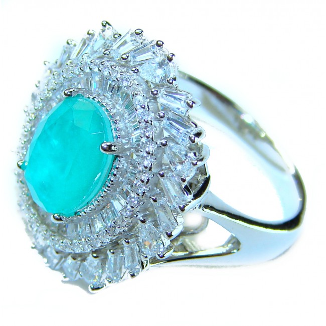 Luxurious 5.5 ctw Paraiba Tourmaline .925 Sterling Silver handcrafted Statement Ring size 8 1/4