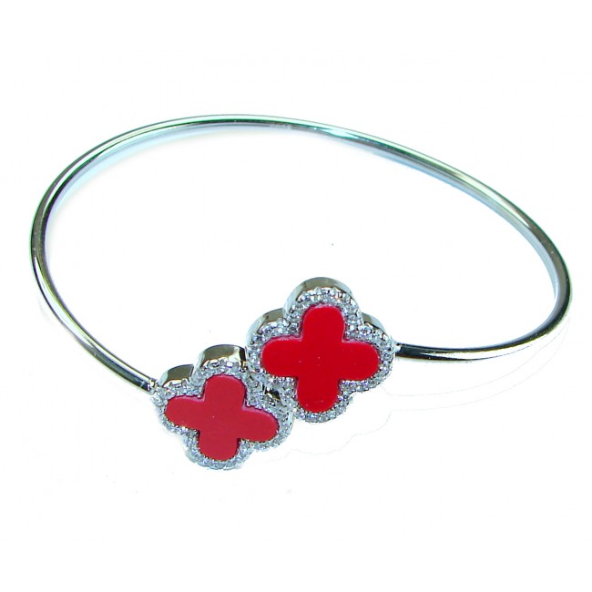 A Red four-leaf clover Coral .925 Sterling Silver handcrafted Bracelet - photo 3