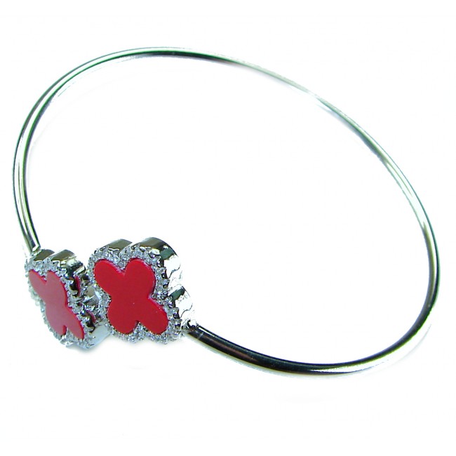 A Red four-leaf clover Coral .925 Sterling Silver handcrafted Bracelet - photo 1