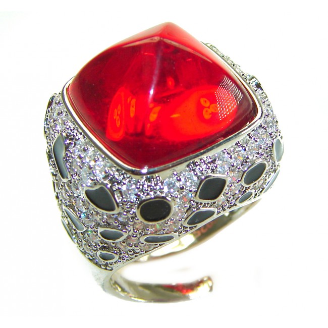 Wild at Heart authentic 11.5 carat Red Topaz .925 Silver handcrafted Statement Ring s. 7 - photo 3