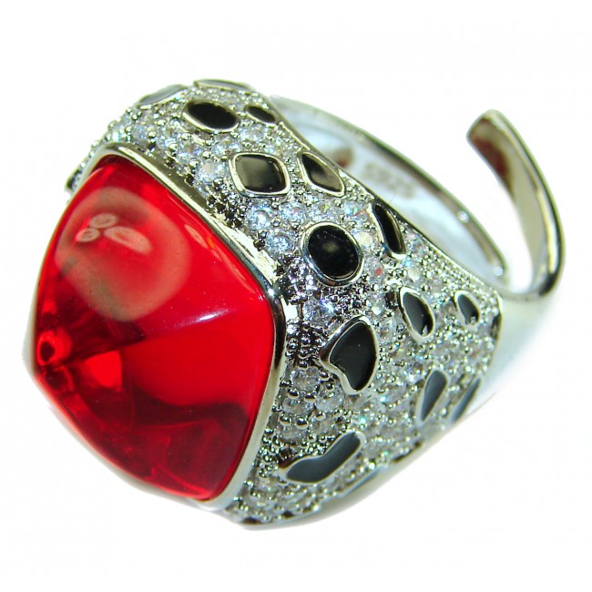 Wild at Heart authentic 11.5 carat Red Topaz .925 Silver handcrafted Statement Ring s. 7 - photo 1
