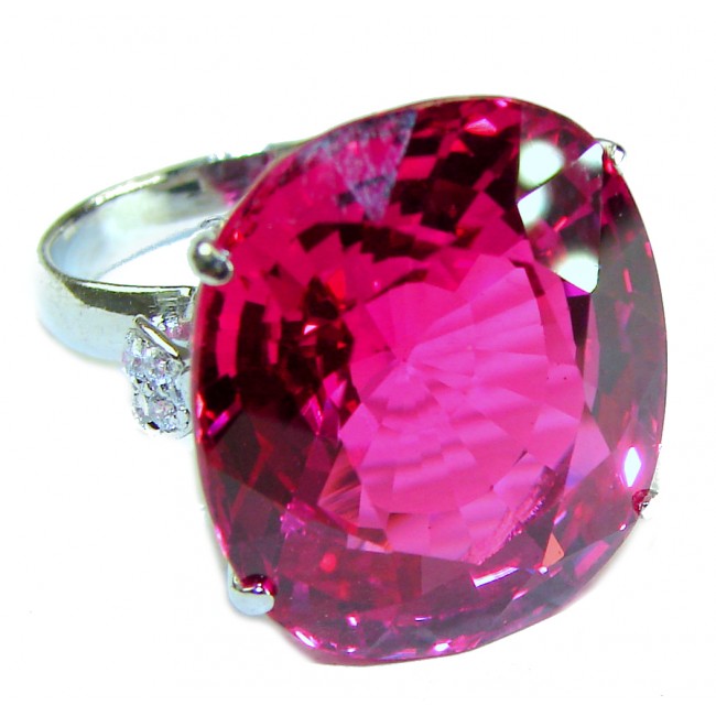 Incredible 28.5 carat Raspberry Topaz .925 Sterling Silver Handcrafted Large Ring size 7 3/4