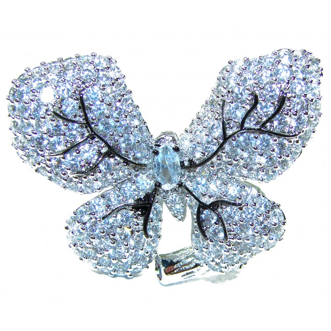 Born to Glam - Large White Butterfly- authentic 11.5 carat White Topaz RHODIUM OVER .925 Silver handcrafted Ring s. 7 - photo 2
