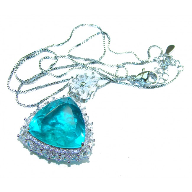 King of the Ocean - trillion cut 12.5 carat Paraiba Tourmaline .925 Sterling Silver handcrafted necklace