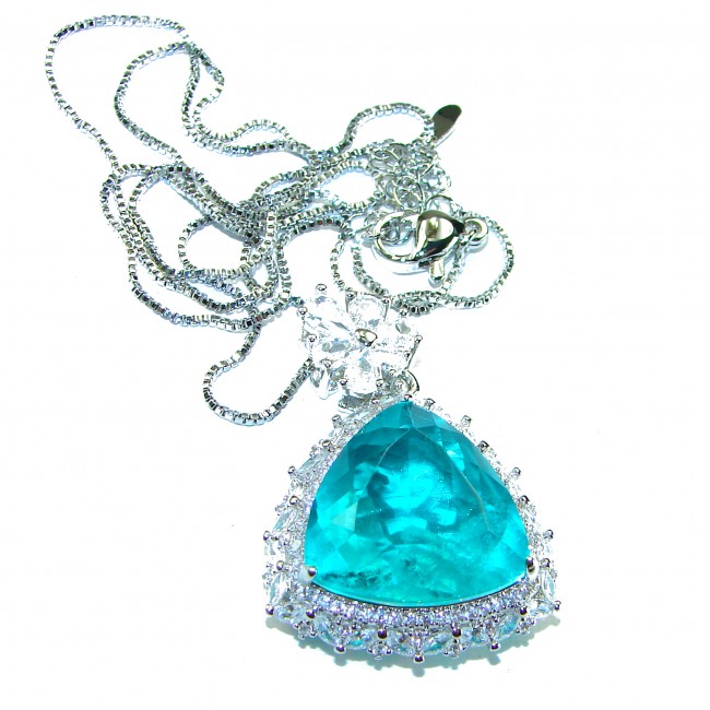 King of the Ocean - trillion cut 12.5 carat Paraiba Tourmaline .925 Sterling Silver handcrafted necklace