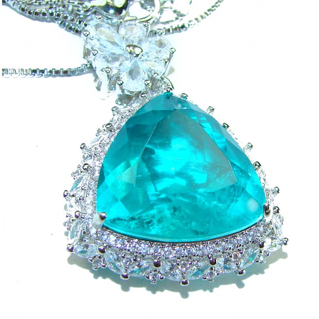 King of the Ocean - trillion cut 12.5 carat Paraiba Tourmaline .925 Sterling Silver handcrafted necklace