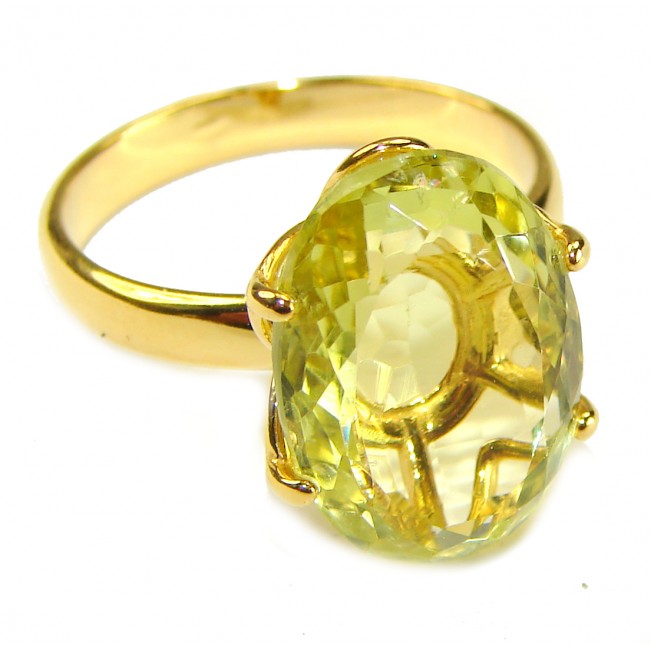 Splendid 6.5 carat genuine Citrine 18K Gold over .925 Sterling Silver Handcrafted Statement Ring s. 9