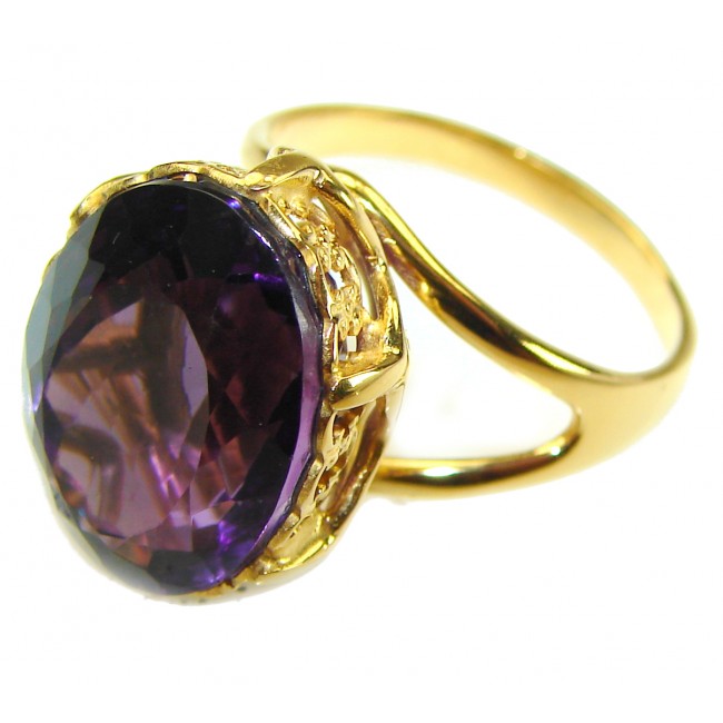 Dramatic design 8.8 carat AUTHENTIC Amethyst 14K Gold over .925 Sterling Silver Handcrafted Ring size 9 - photo 1