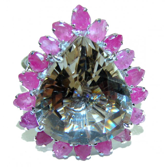 Egyptian Night 15.5 carat Champagne Smoky Topaz Ruby .925 Sterling Silver Ring size 8 1/2