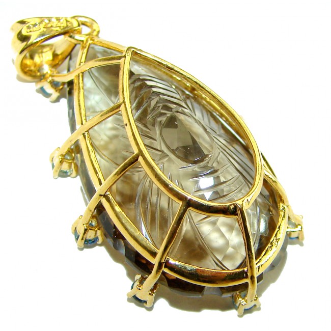 Luxurious Brazilian 38.5 carat Smoky Topaz 18K Gold over .925 Sterling Silver handmade Pendant