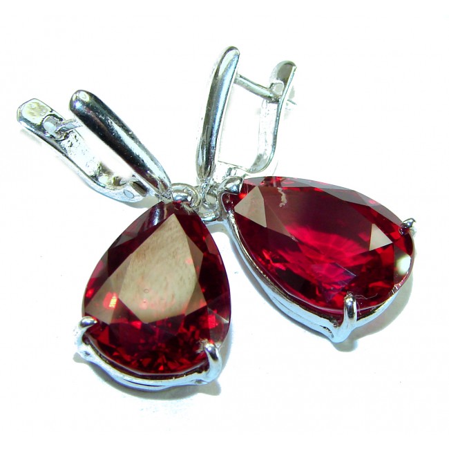 Blooming Rose pearl cut 22.5 carat Red Topaz .925 Sterling Silver handmade Statement earrings