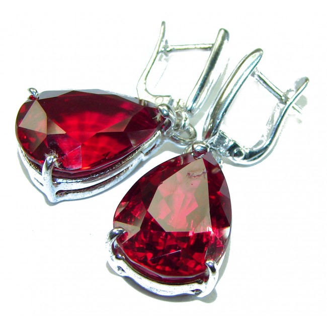 Blooming Rose pearl cut 22.5 carat Red Topaz .925 Sterling Silver handmade Statement earrings