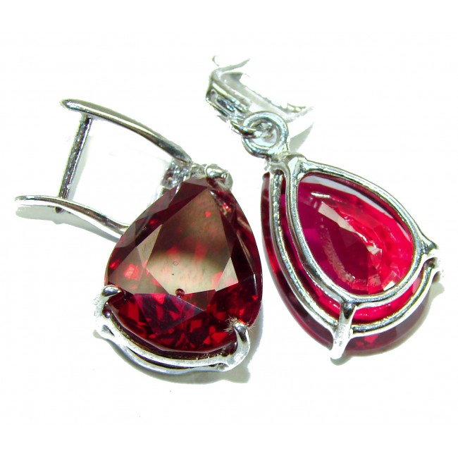 Blooming Rose pearl cut 22.5 carat Red Topaz .925 Sterling Silver handmade Statement earrings