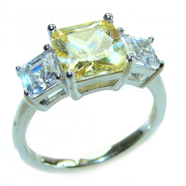 Endless Love 4.5 carat Heart cut Yellow Sapphire .925 Sterling Silver handcrafted ring; s. 7 - photo 3