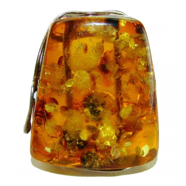 Huge- Beauty of the Nature Baltic Amber .925 Sterling Silver handcrafted ring; s. 8 adjustable