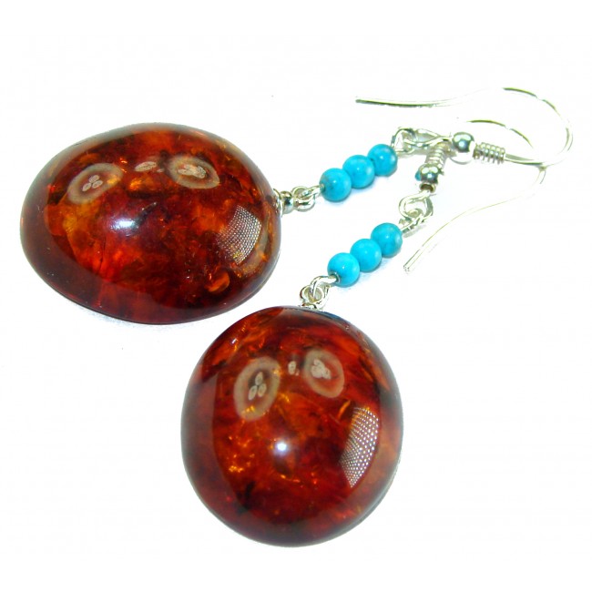 Baltic Polish Amber Turquoise .925 Sterling Silver Earrings