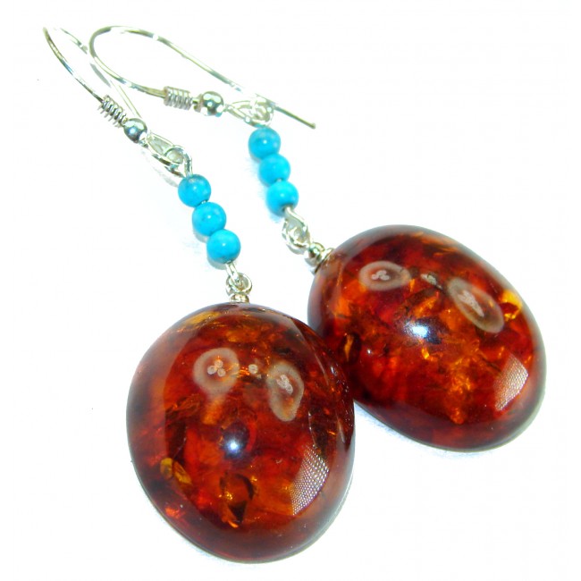 Baltic Polish Amber Turquoise .925 Sterling Silver Earrings