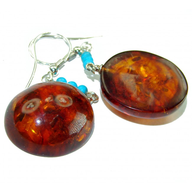 Baltic Polish Amber Turquoise .925 Sterling Silver Earrings