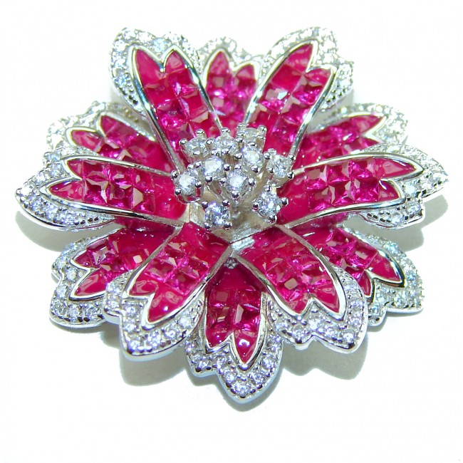 Red Flower 6.5 carat Ruby .925 Sterling Silver handmade Pendant