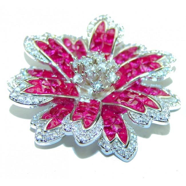 Red Flower 6.5 carat Ruby .925 Sterling Silver handmade Pendant