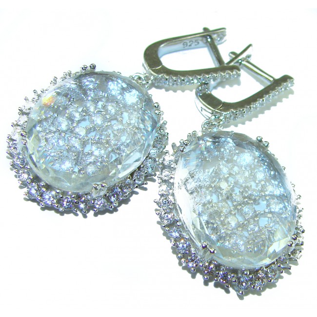 Catharsis natural 15.5 carat White Topaz .925 Sterling Silver handcrafted earrings - photo 4