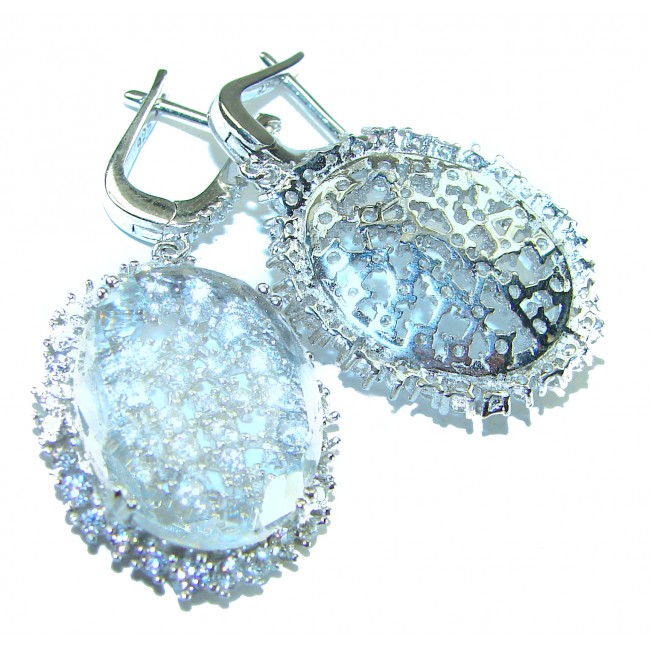 Catharsis natural 15.5 carat White Topaz .925 Sterling Silver handcrafted earrings - photo 2