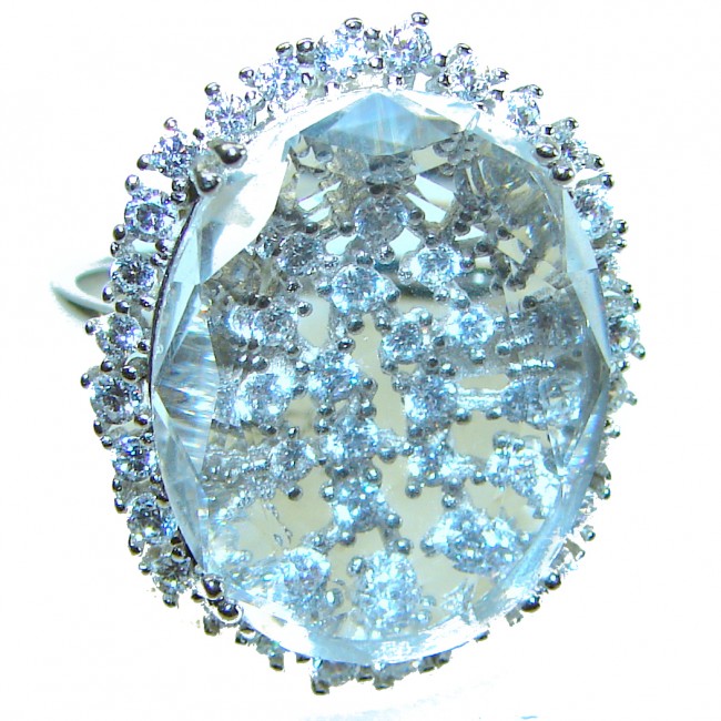 Catharsis natural 15.5 carat White Topaz .925 Sterling Silver handcrafted Ring size 9