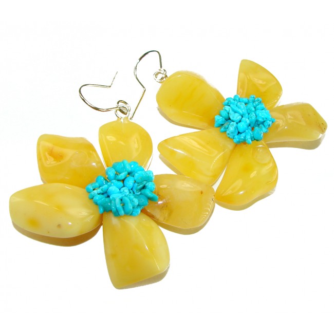 Perfect Summer Butterscotch Baltic Polish Amber .925 Sterling Silver Huge earrings