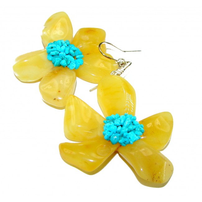 Perfect Summer Butterscotch Baltic Polish Amber .925 Sterling Silver Huge earrings