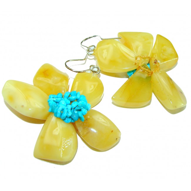 Perfect Summer Butterscotch Baltic Polish Amber .925 Sterling Silver Huge earrings
