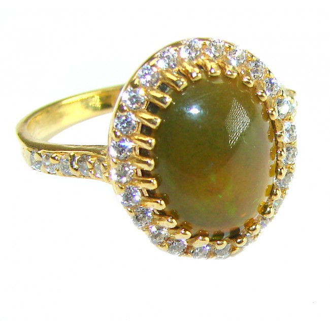 A COSMIC POWER Genuine 4.2 carat Black Opal 18K Gold over .925 Sterling Silver handmade Ring size 8