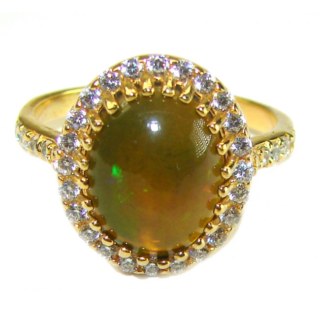 A COSMIC POWER Genuine 4.2 carat Black Opal 18K Gold over .925 Sterling Silver handmade Ring size 8