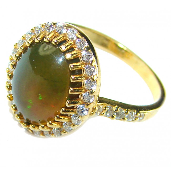 A COSMIC POWER Genuine 4.2 carat Black Opal 18K Gold over .925 Sterling Silver handmade Ring size 8