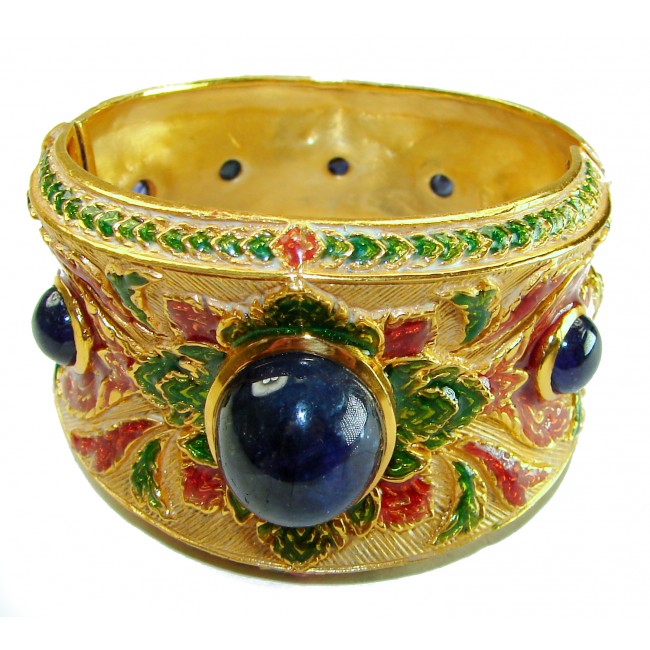 Truly Spectacular authentic 22.5 carat Sapphire Enamel 18K Gold over .925 Sterling Silver handmade bangle Bracelet